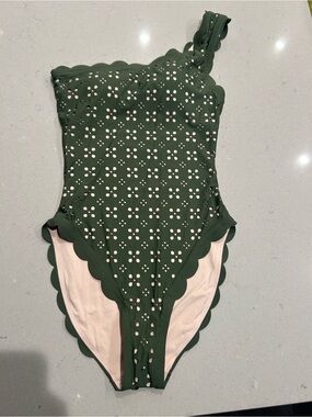 NWT J Crew One-Shoulder Green Eyelet Scalloped One-Piece Swimsuit size 6